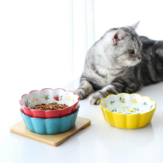 JMT-082762 Ceramic Pet Bowl with Bamboo Wood Tray - Suitable for Cats and Dogs, 450ml Capacity
