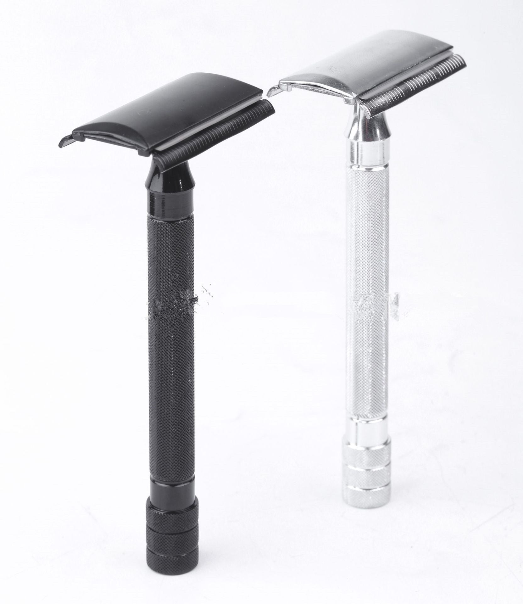 JMT-082826 Vintage Manual Safety Shaver Set with Brush – Aluminum and Zinc Alloy Design