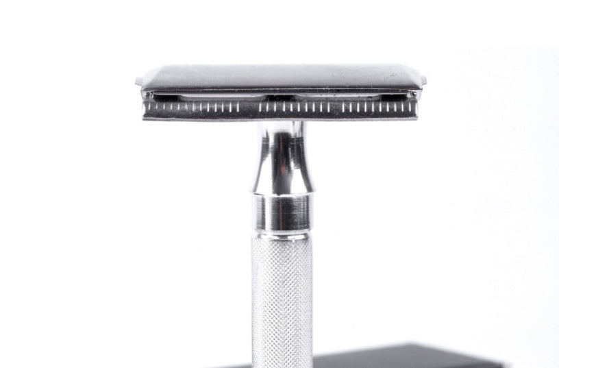 JMT-082826 Vintage Manual Safety Shaver Set with Brush – Aluminum and Zinc Alloy Design