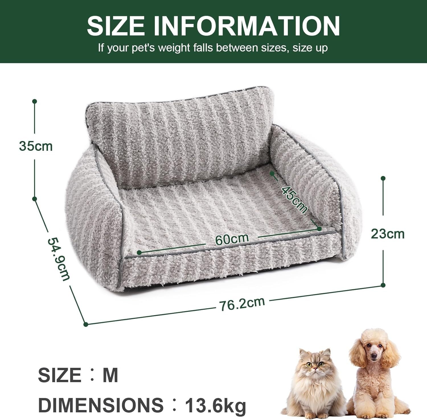 JMT-082890 Orthopedic Supportive Pet Sofa Bed for Small to Medium Dogs and Cats, Removable Cover, Anti-Slip Design, Grey, Large Size