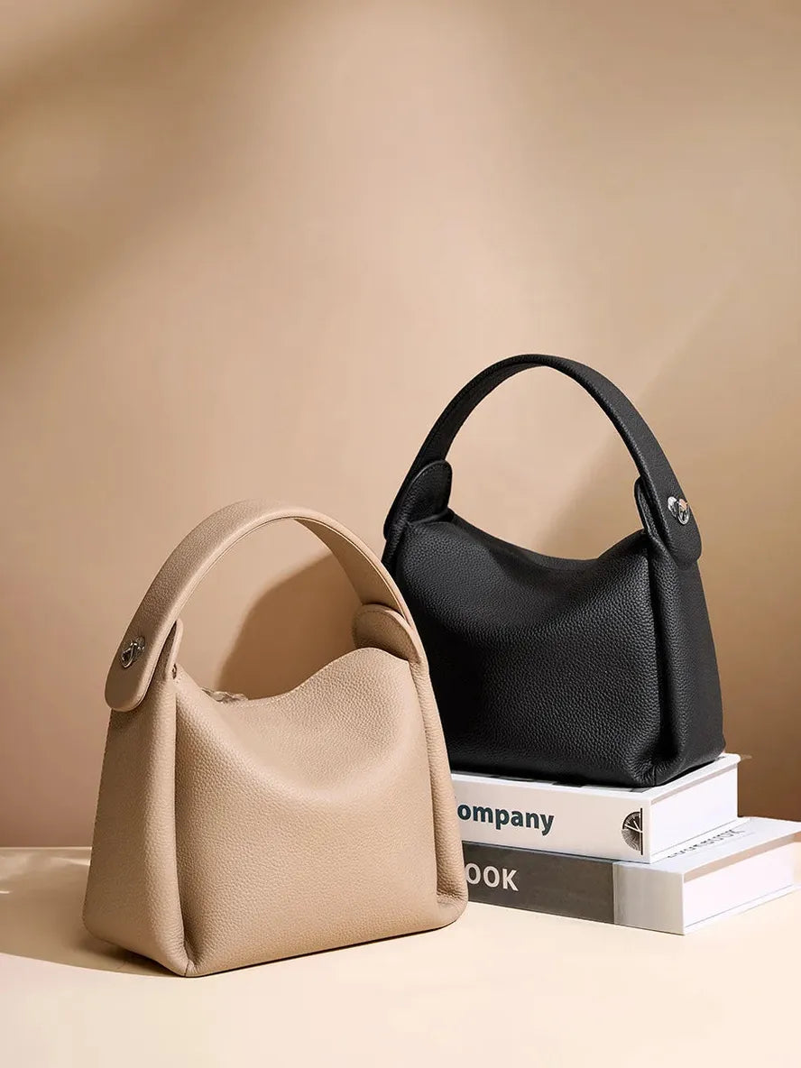 JMT-083274 Top Layer Cowhide Soft Box Handbag - Versatile Crossbody and Shoulder Bag in Milk Tea and Black