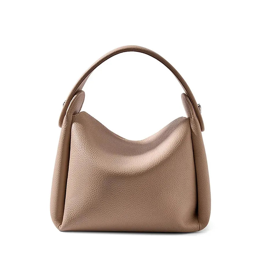 JMT-083274 Top Layer Cowhide Soft Box Handbag - Versatile Crossbody and Shoulder Bag in Milk Tea and Black
