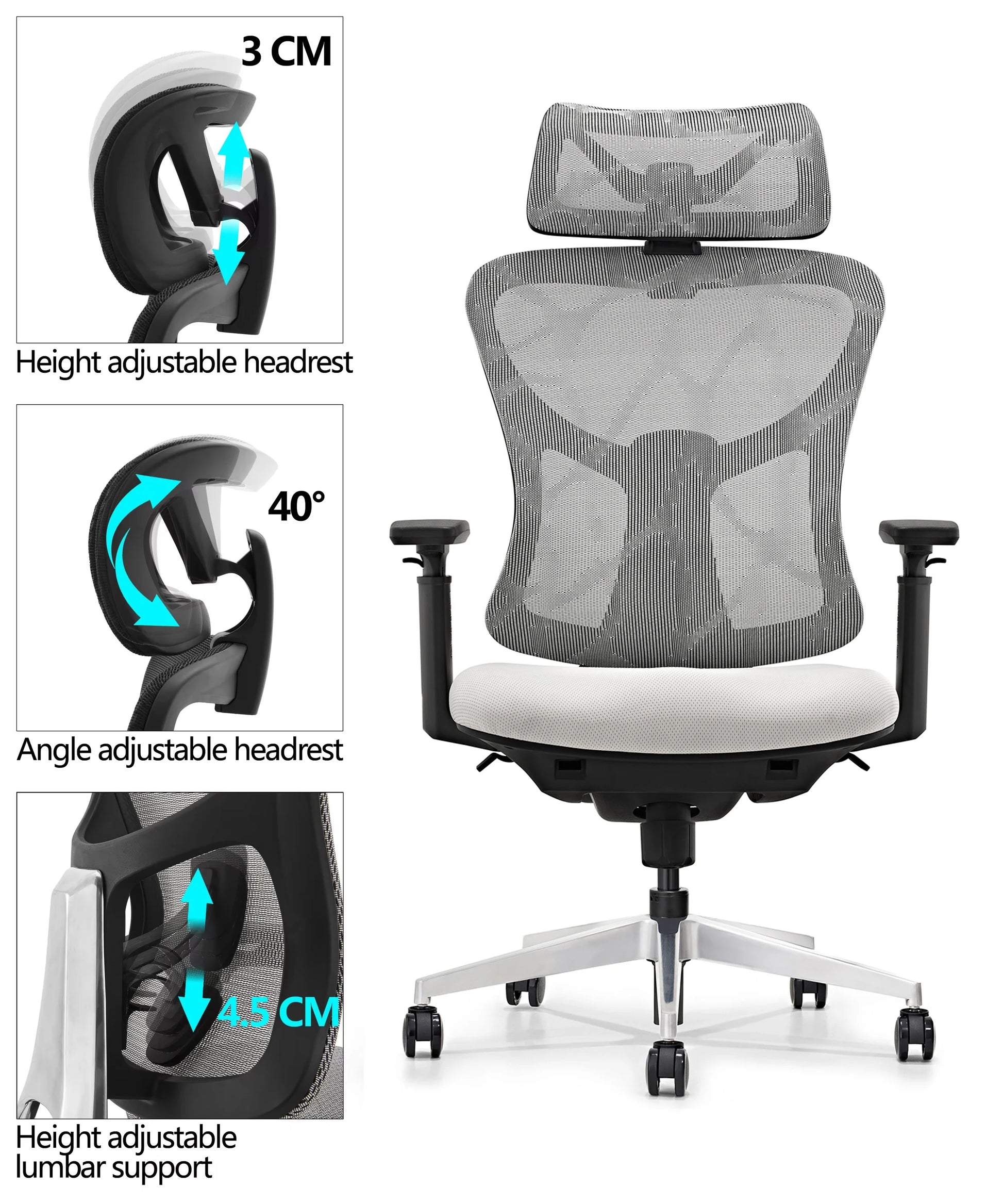 JMT-083338 Ergonomic Mesh Office Chair with Adjustable 3D Armrests and High Back Support