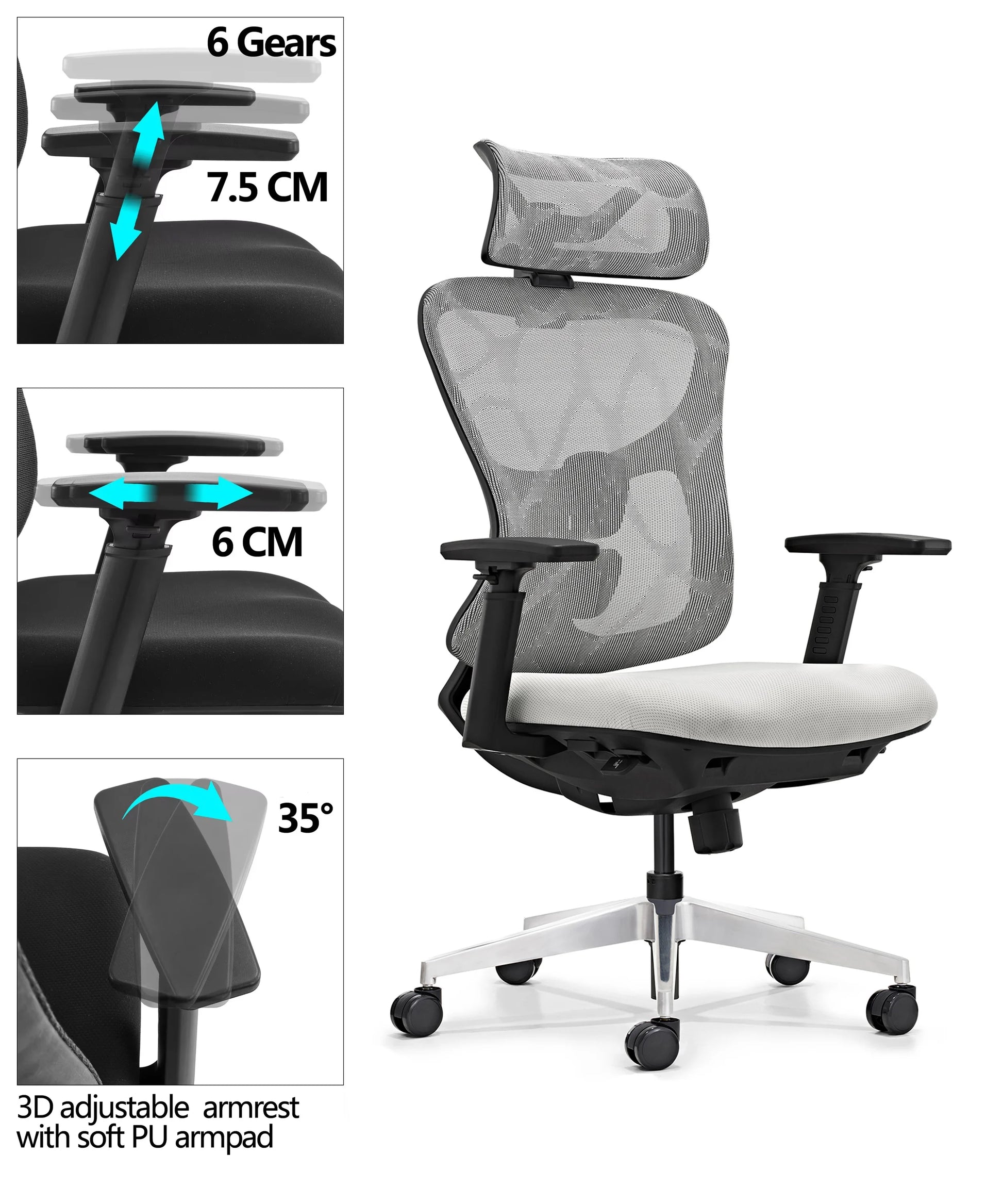 JMT-083338 Ergonomic Mesh Office Chair with Adjustable 3D Armrests and High Back Support