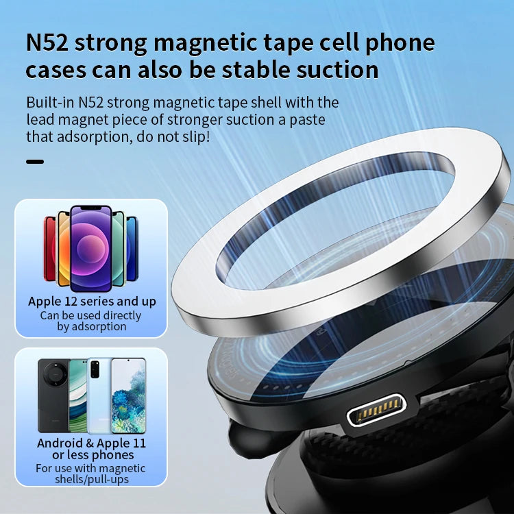 JMT-083402 Folding Magnetic 15W Wireless Car Charging Phone Holder with 360-Degree Rotation for Dashboard and Windshield