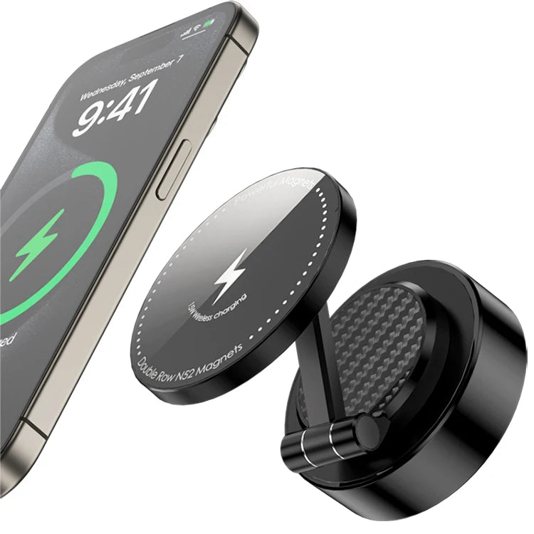 JMT-083402 Folding Magnetic 15W Wireless Car Charging Phone Holder with 360-Degree Rotation for Dashboard and Windshield