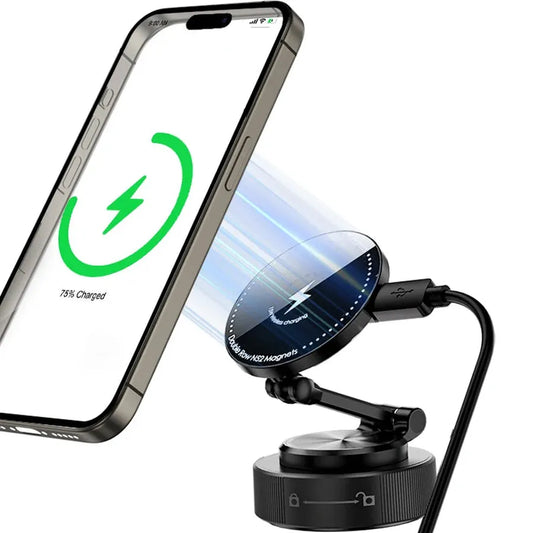 JMT-083402 Folding Magnetic 15W Wireless Car Charging Phone Holder with 360-Degree Rotation for Dashboard and Windshield