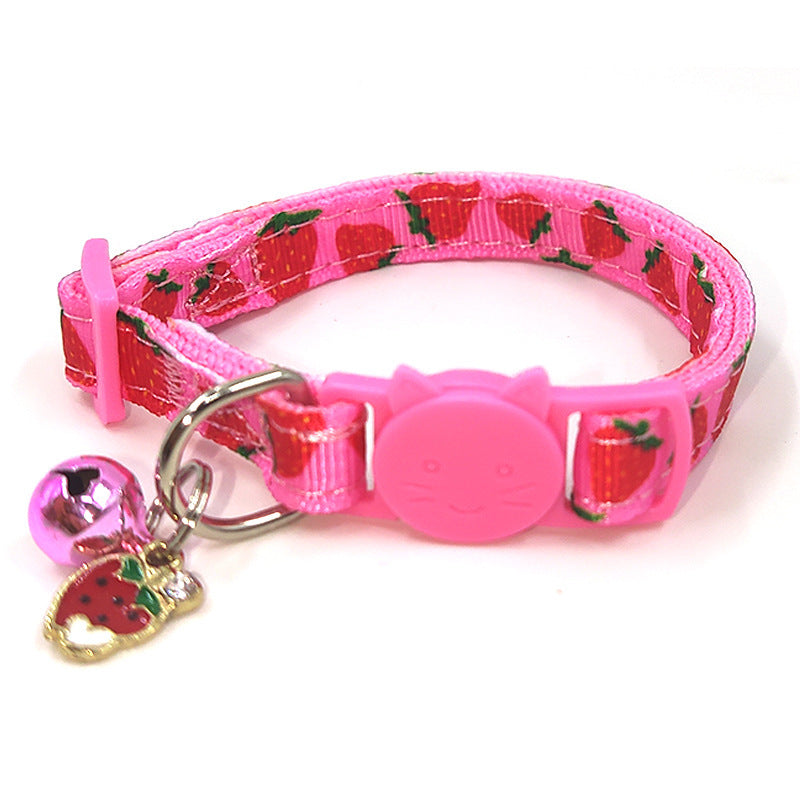 JMT-083402 Pet Print Bell Cat Collar - Stylish Adjustable Nylon Strap in Strawberry, Cherry, Avocado, Watermelon, Pineapple