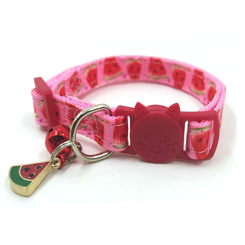JMT-083402 Pet Print Bell Cat Collar - Stylish Adjustable Nylon Strap in Strawberry, Cherry, Avocado, Watermelon, Pineapple