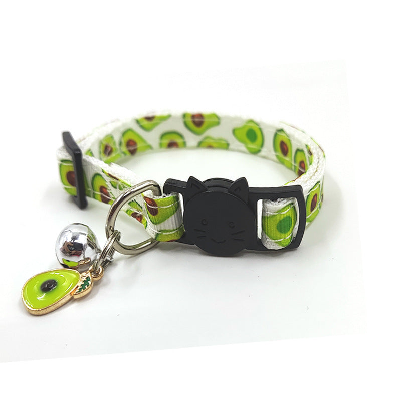JMT-083402 Pet Print Bell Cat Collar - Stylish Adjustable Nylon Strap in Strawberry, Cherry, Avocado, Watermelon, Pineapple