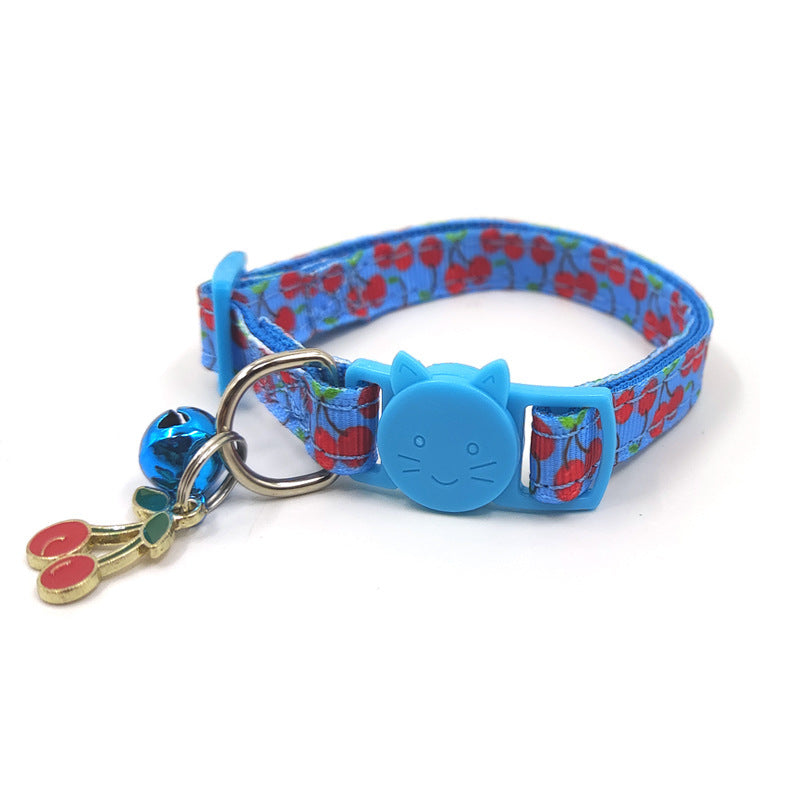 JMT-083402 Pet Print Bell Cat Collar - Stylish Adjustable Nylon Strap in Strawberry, Cherry, Avocado, Watermelon, Pineapple