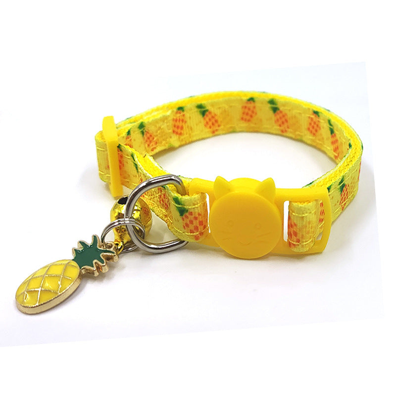 JMT-083402 Pet Print Bell Cat Collar - Stylish Adjustable Nylon Strap in Strawberry, Cherry, Avocado, Watermelon, Pineapple