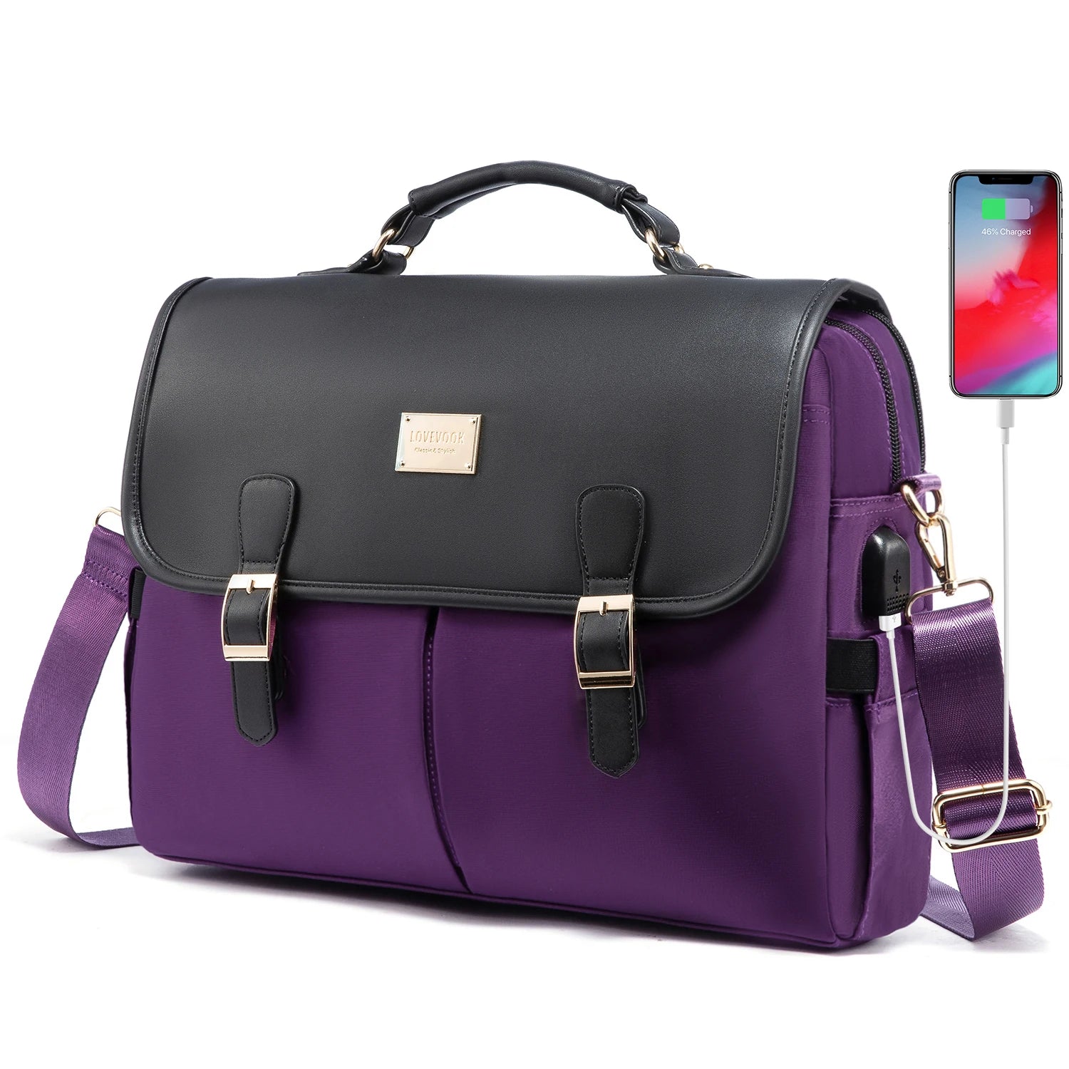 JMT-083402 Waterproof Crossbody Laptop Briefcase with USB Port for Office and Travel