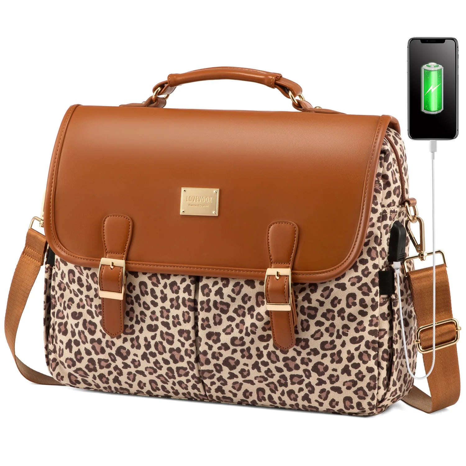 JMT-083402 Waterproof Crossbody Laptop Briefcase with USB Port for Office and Travel