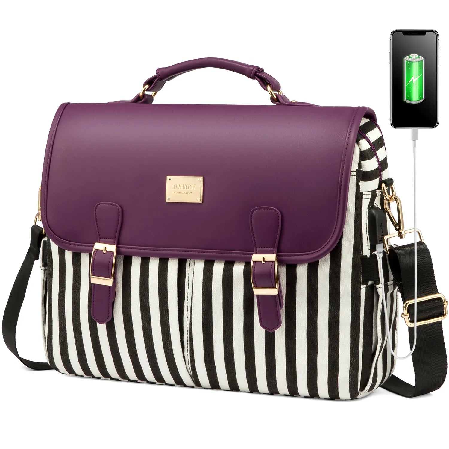 JMT-083402 Waterproof Crossbody Laptop Briefcase with USB Port for Office and Travel