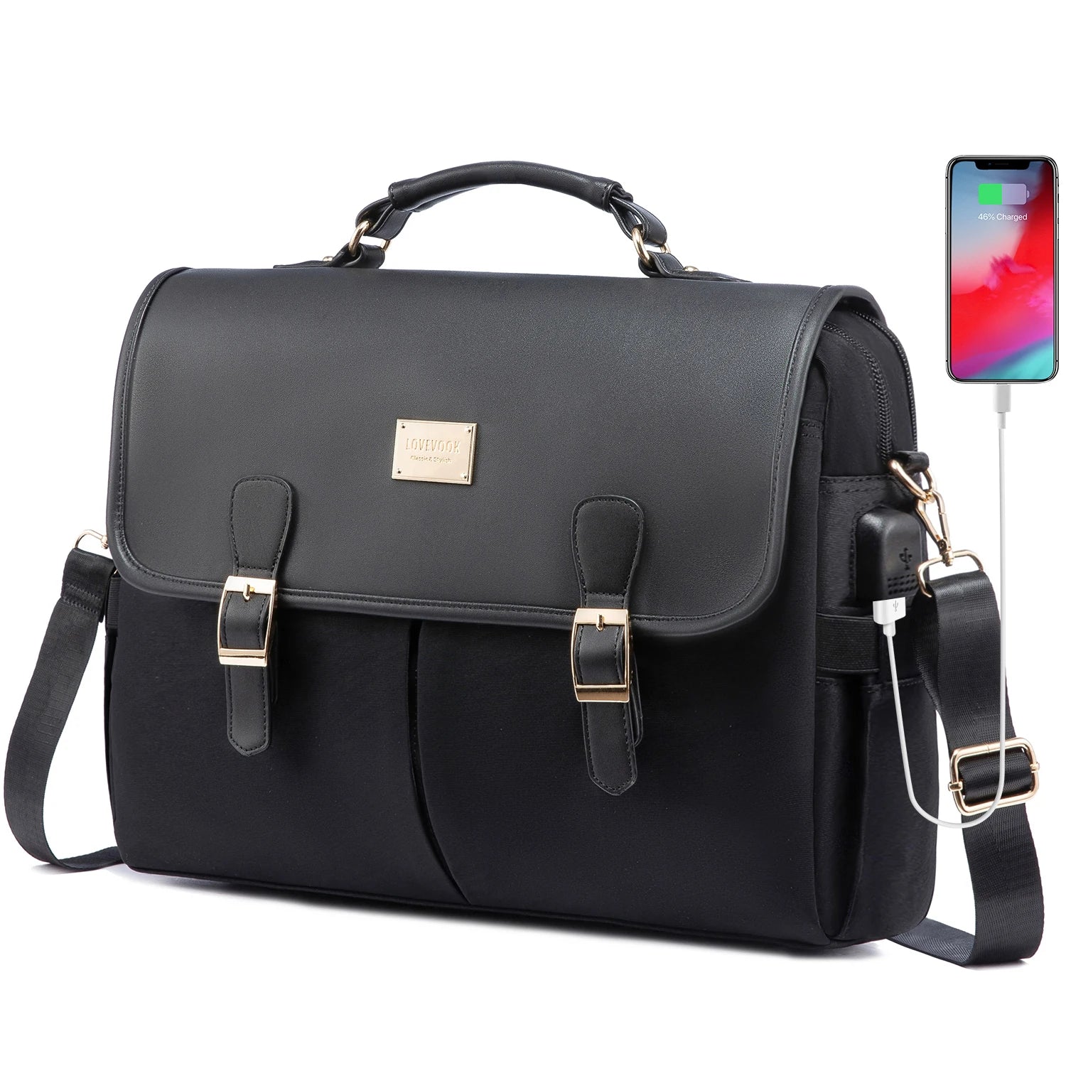 JMT-083402 Waterproof Crossbody Laptop Briefcase with USB Port for Office and Travel