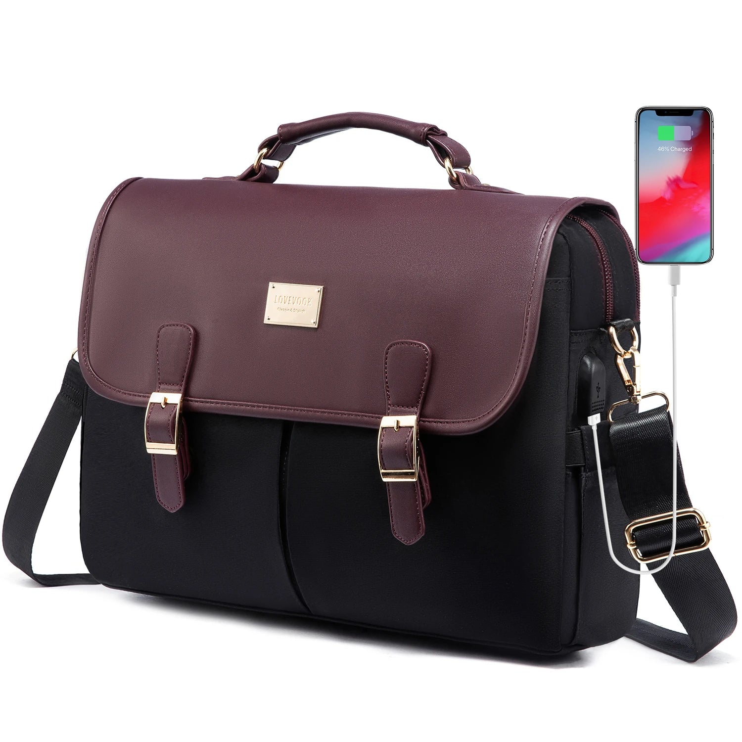 JMT-083402 Waterproof Crossbody Laptop Briefcase with USB Port for Office and Travel
