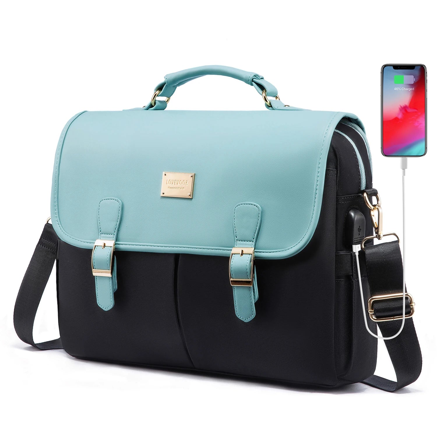 JMT-083402 Waterproof Crossbody Laptop Briefcase with USB Port for Office and Travel