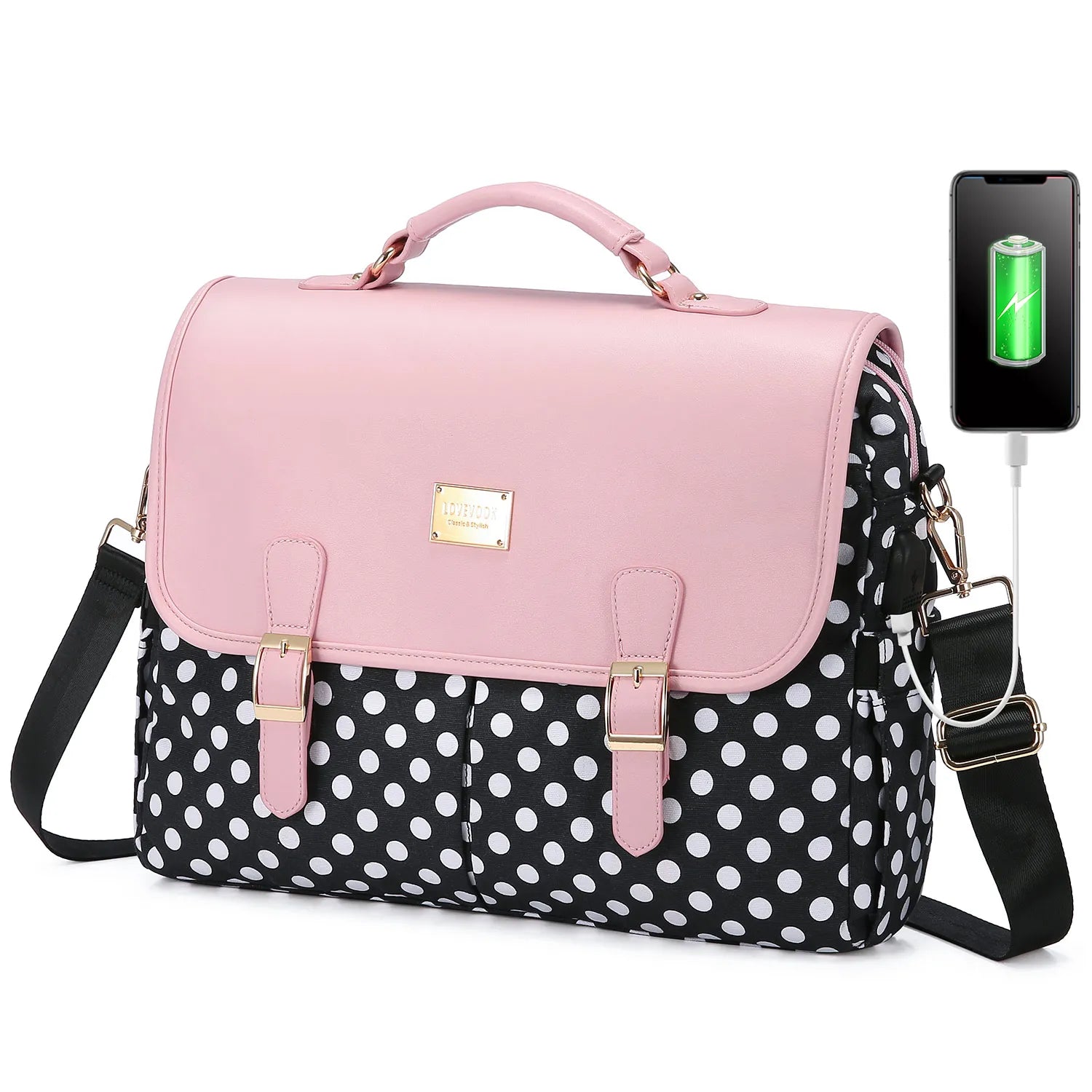 JMT-083402 Waterproof Crossbody Laptop Briefcase with USB Port for Office and Travel