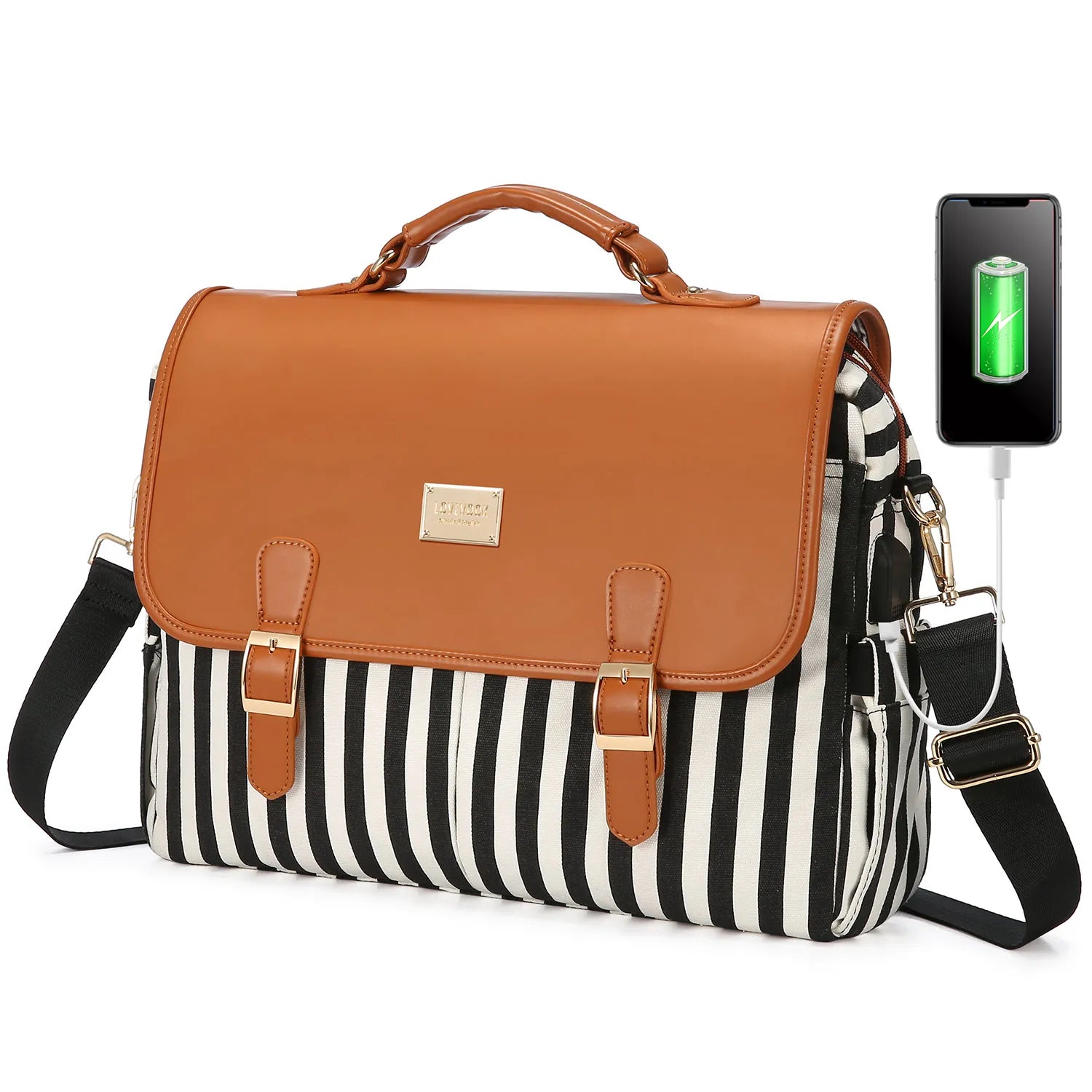 JMT-083402 Waterproof Crossbody Laptop Briefcase with USB Port for Office and Travel