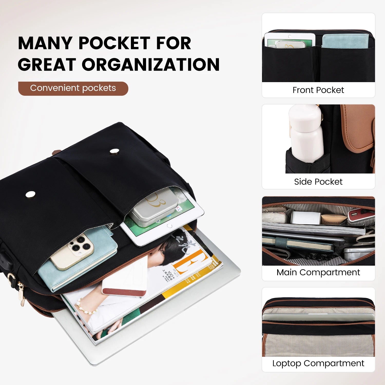 JMT-083402 Waterproof Crossbody Laptop Briefcase with USB Port for Office and Travel