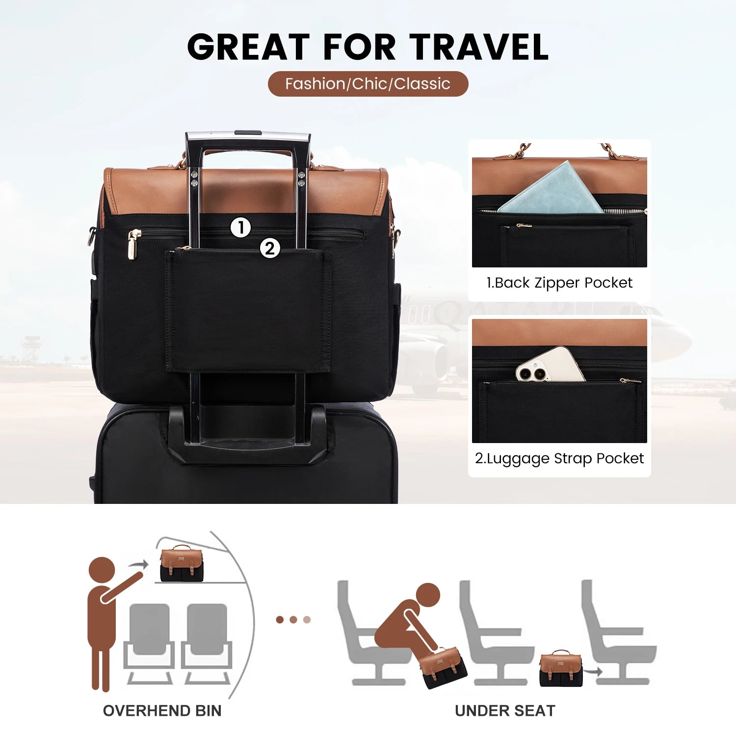 JMT-083402 Waterproof Crossbody Laptop Briefcase with USB Port for Office and Travel