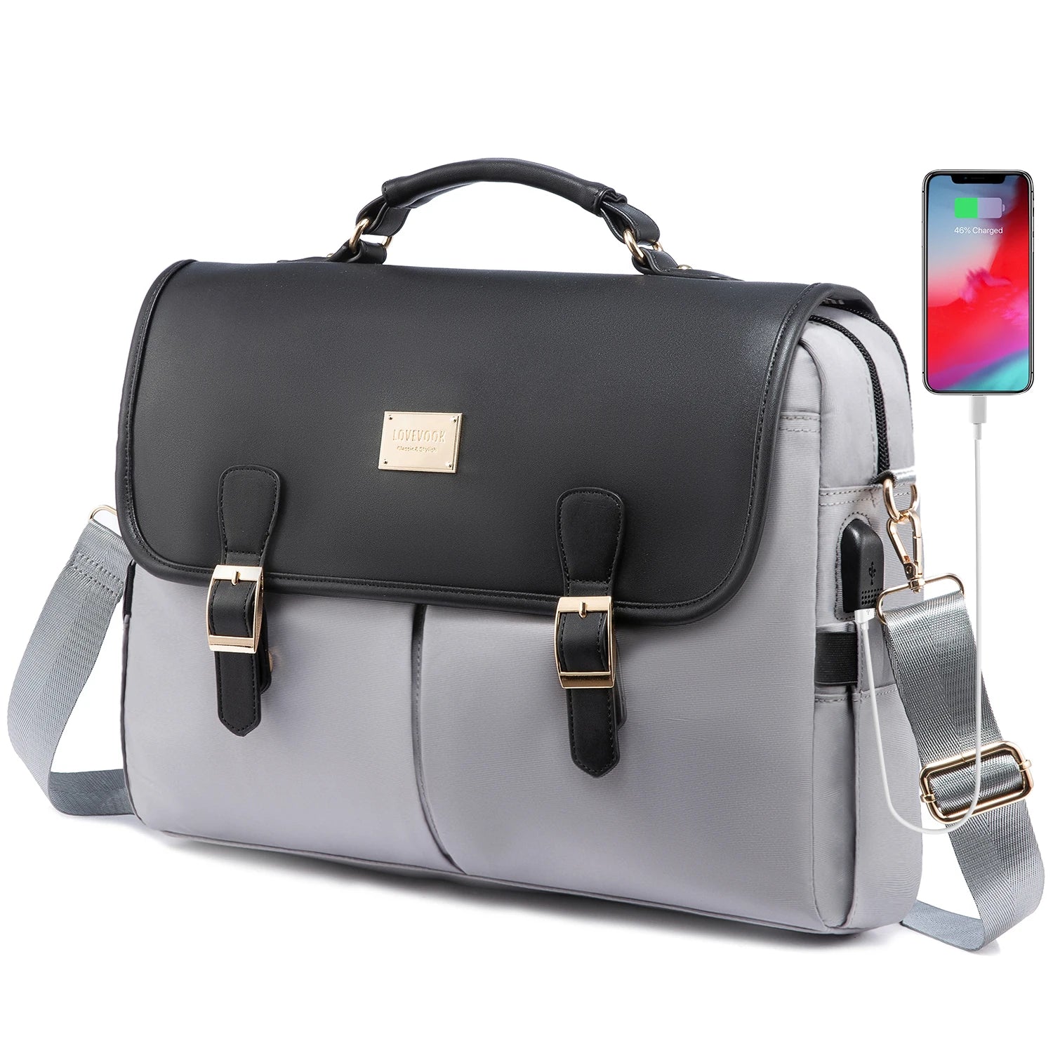 JMT-083402 Waterproof Crossbody Laptop Briefcase with USB Port for Office and Travel