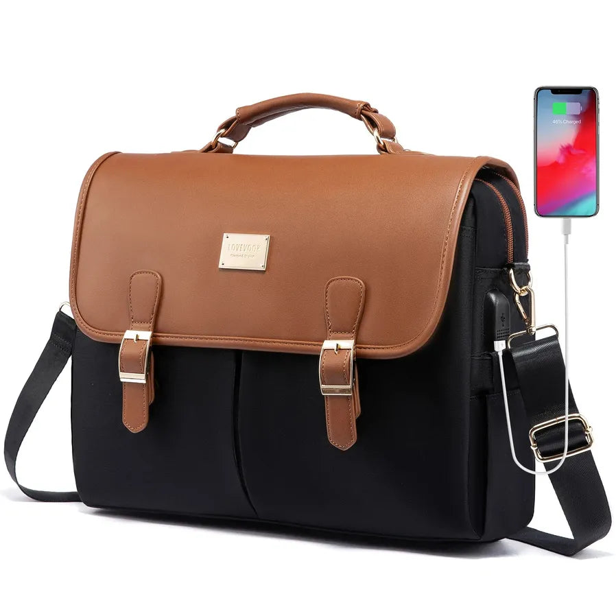 JMT-083402 Waterproof Crossbody Laptop Briefcase with USB Port for Office and Travel