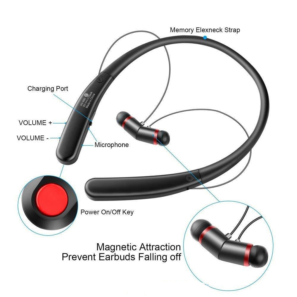 JMT-083402 Wireless Neckband Bluetooth Headset, Stereo Sound, Dual Ear Support, Black/Rose Gold