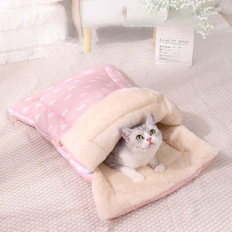 JMT-084042 Multi-Season Pet Sleeping Bag with Detachable Mat and Foldable Design for Cats and Dogs