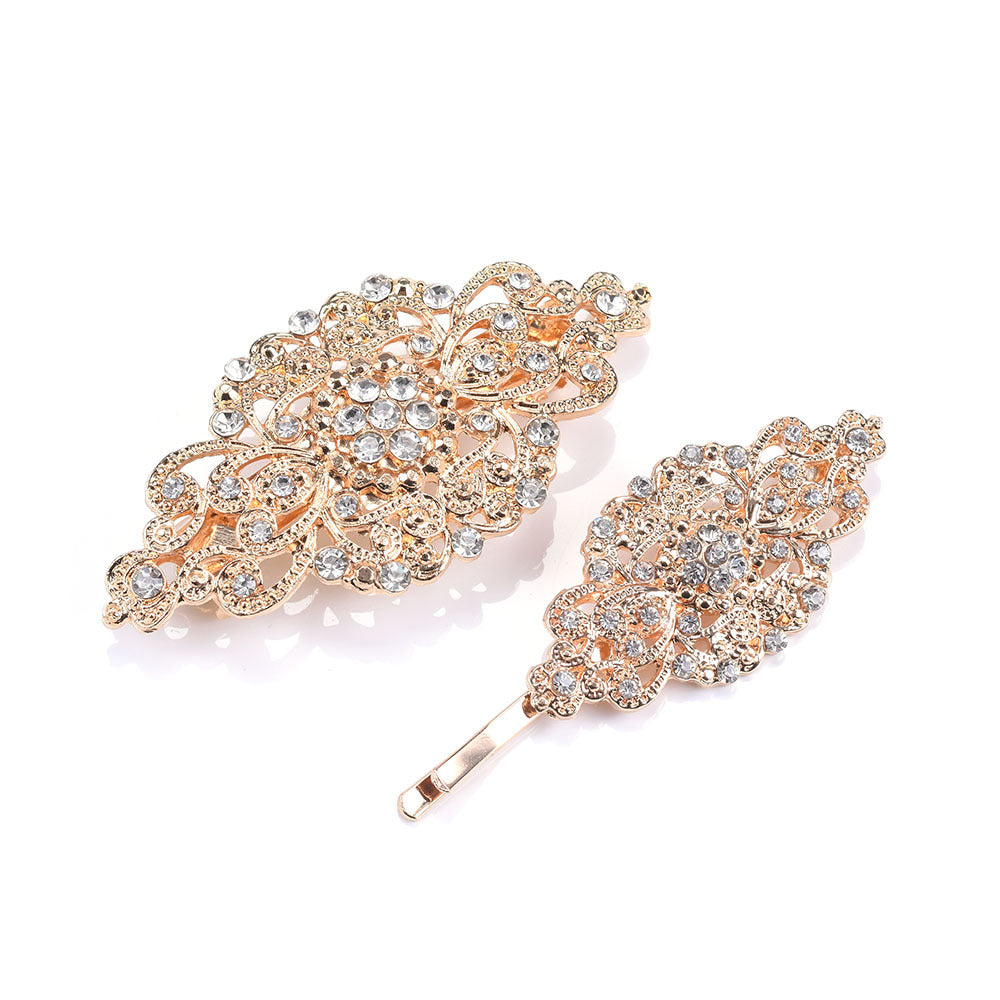 JMT-084426 Geometric Diamond Hairpin with Pearl Accents - Retro Alloy Side Clip for Women