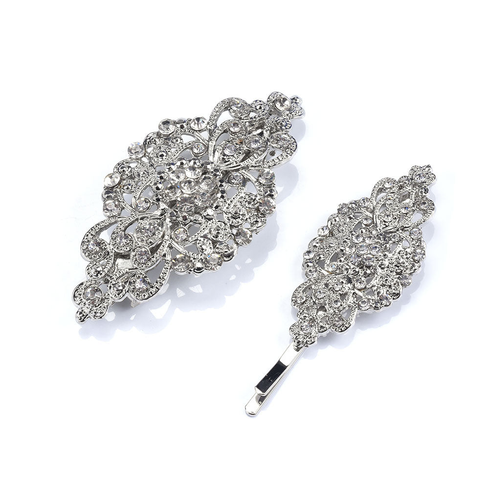 JMT-084426 Geometric Diamond Hairpin with Pearl Accents - Retro Alloy Side Clip for Women