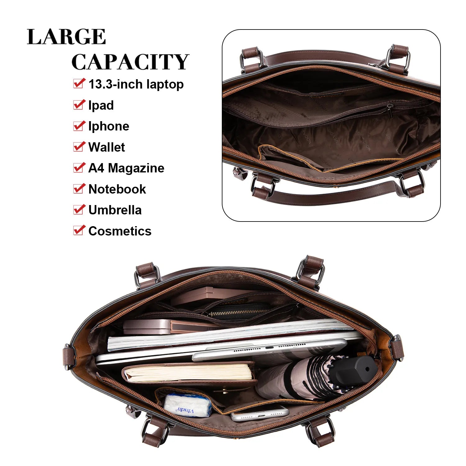 JMT-084554 Premium 13.3 Inch Women's Laptop Shoulder Bag - Chic Large Capacity Business Handbag for Office Use