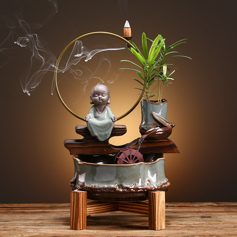 JMT-085066 Ceramic Mini Self-Circulating Eco-Friendly Desktop Aquarium for Small Spaces