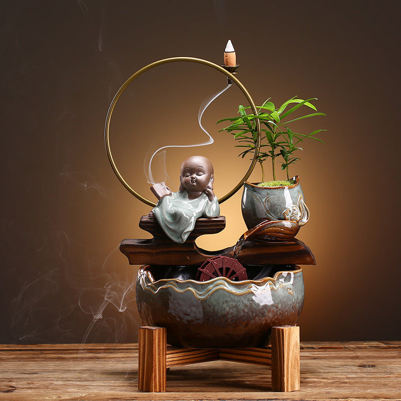 JMT-085066 Ceramic Mini Self-Circulating Eco-Friendly Desktop Aquarium for Small Spaces