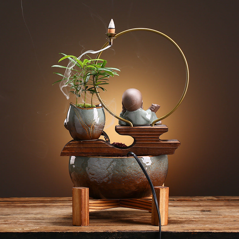 JMT-085066 Ceramic Mini Self-Circulating Eco-Friendly Desktop Aquarium for Small Spaces