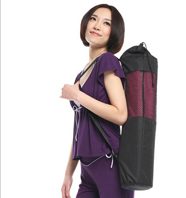 JMT-085962 Black Mesh Yoga Bag – Portable Nylon Pilates Carrier with Adjustable Strap, Washable and Ideal for Yoga Essentials (Mat Not Included)
