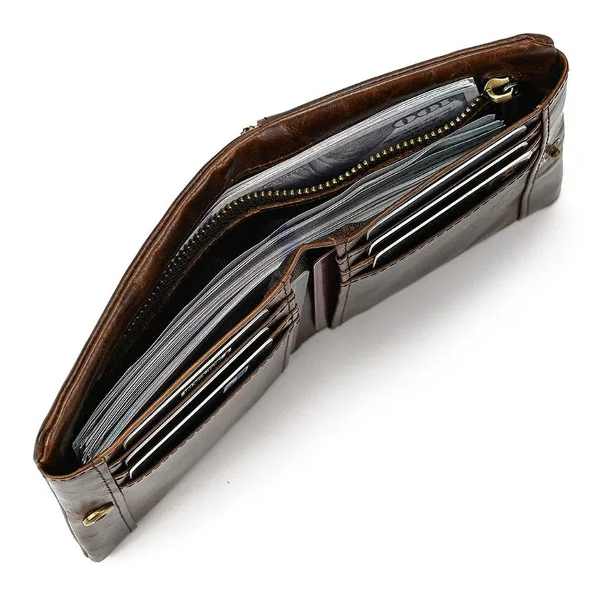 JMT-086410 Retro Men's Leather Wallet with Multi-Card Slots and Change Compartment in Brown/Blue/Coffee