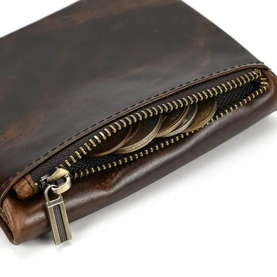 JMT-086410 Retro Men's Leather Wallet with Multi-Card Slots and Change Compartment in Brown/Blue/Coffee