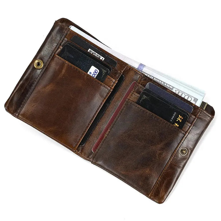 JMT-086410 Retro Men's Leather Wallet with Multi-Card Slots and Change Compartment in Brown/Blue/Coffee