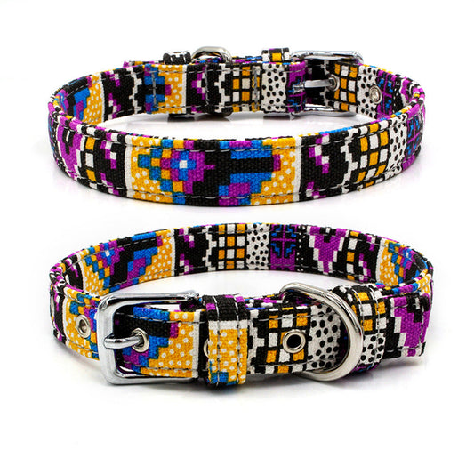 JMT-086538 Colorful Double Layered Canvas Dog Collar with Leash - Durable and Reflective Design for Safety