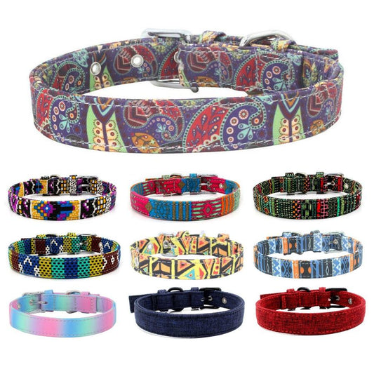JMT-086538 Colorful Double Layered Canvas Dog Collar with Leash - Durable and Reflective Design for Safety