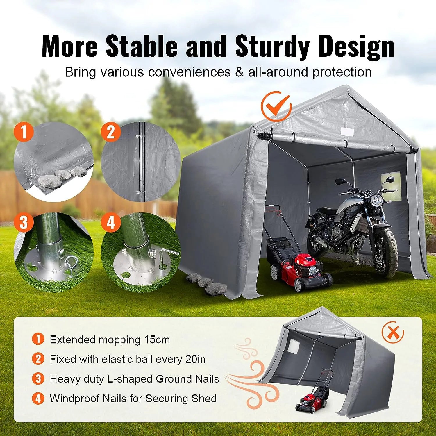 JMT-086666 Portable Waterproof Steel Frame Garage Storage Shed with Reusable Anchors