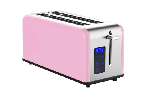 JMT-086986 Stainless Steel Retro 4-Slice Long Slot Toaster with Adjustable Settings