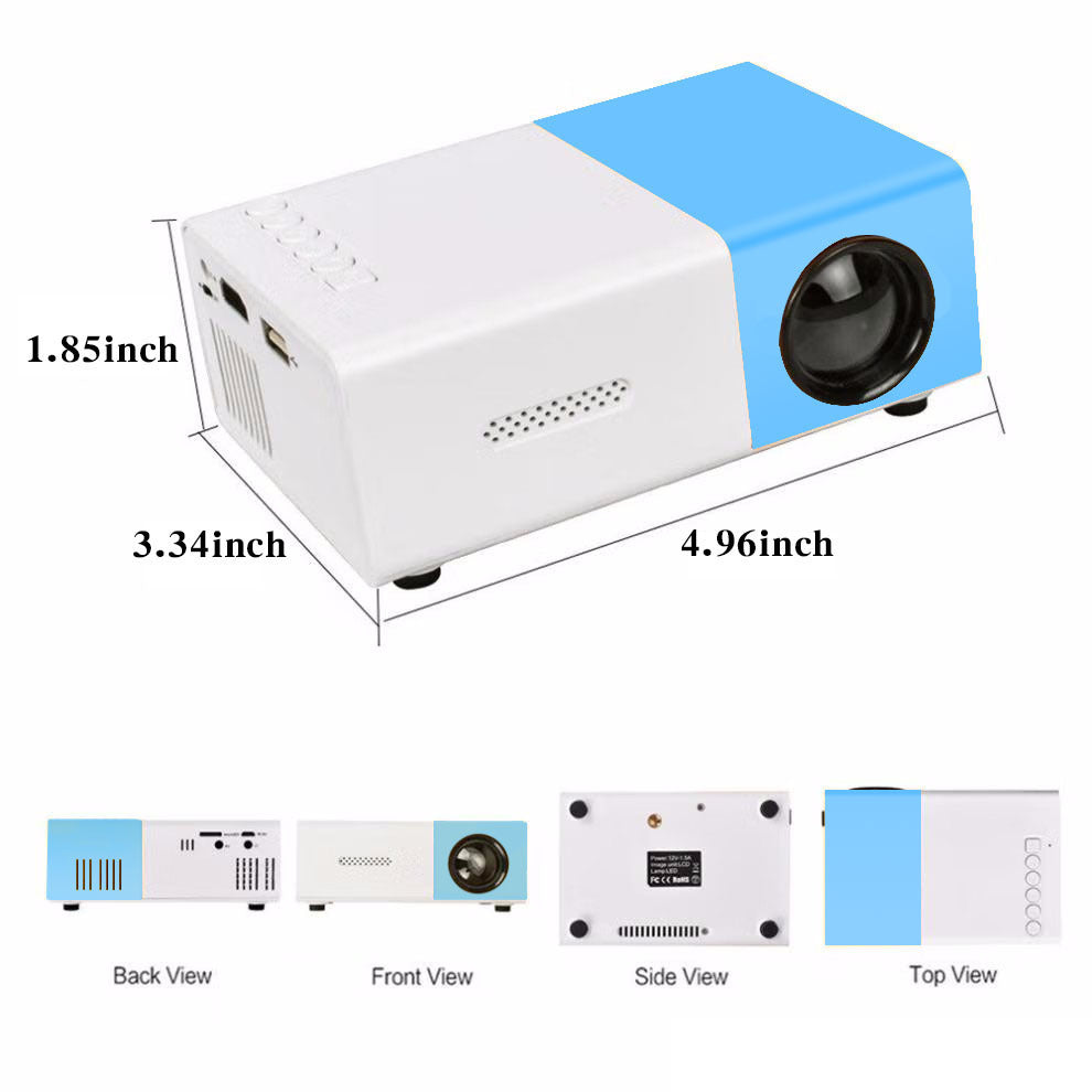 JMT-087370 Mini Portable Projector YG300 - 1080p HD Resolution, Compact Design in Yellow, Blue, and Black