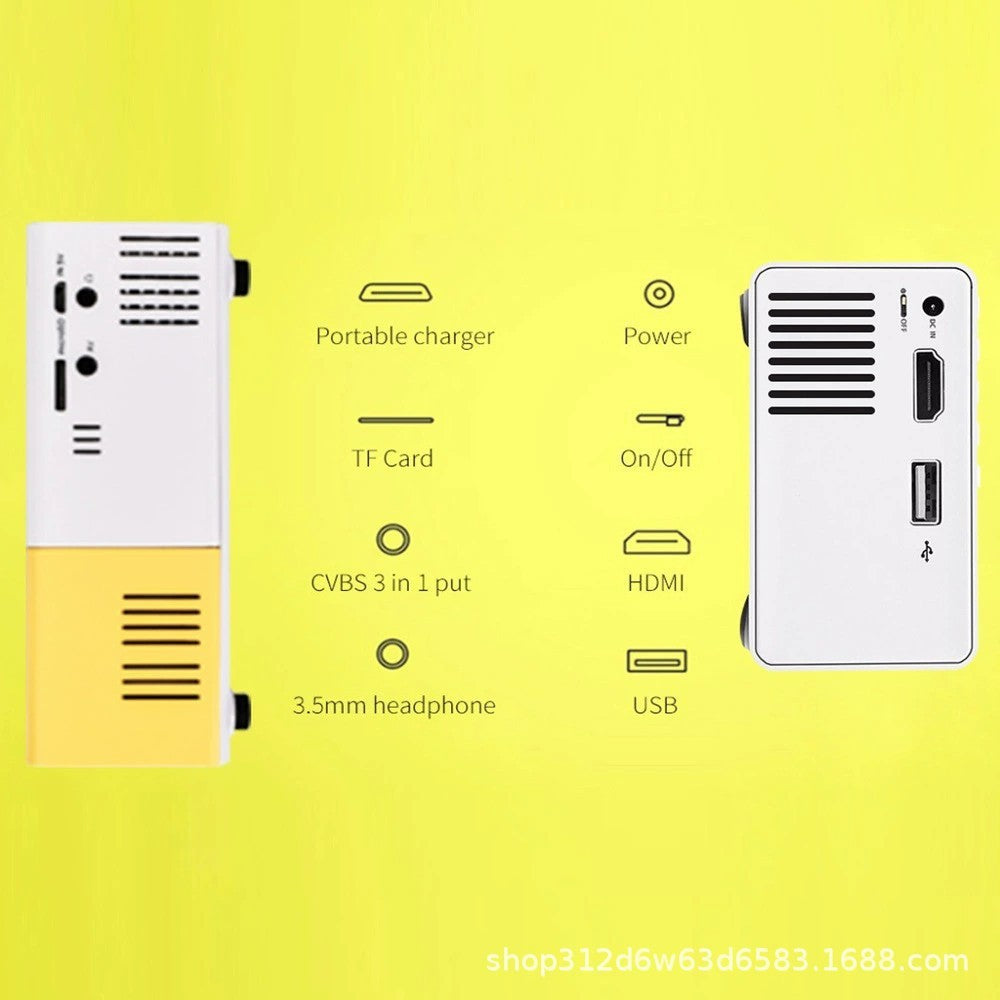 JMT-087370 Mini Portable Projector YG300 - 1080p HD Resolution, Compact Design in Yellow, Blue, and Black