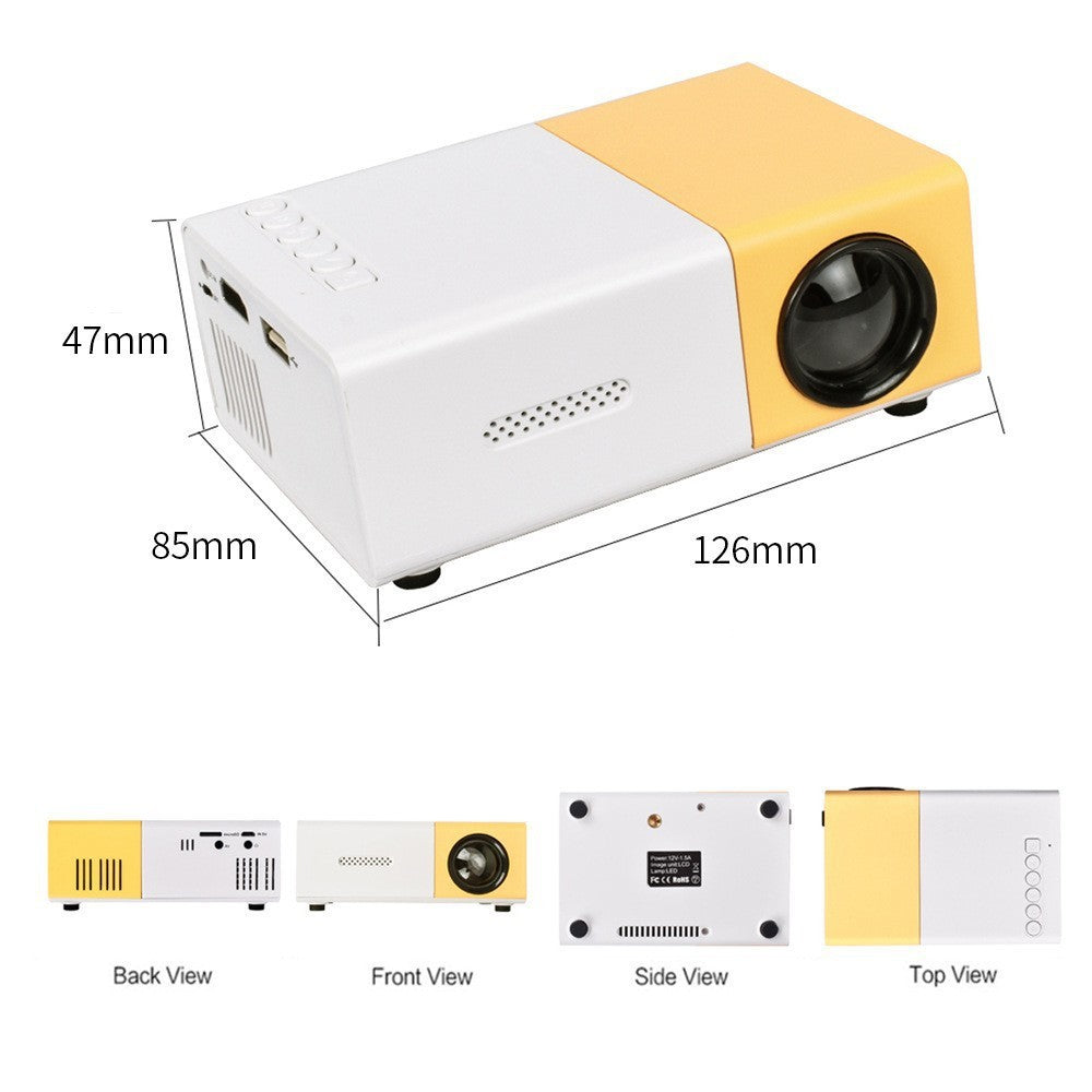JMT-087370 Mini Portable Projector YG300 - 1080p HD Resolution, Compact Design in Yellow, Blue, and Black