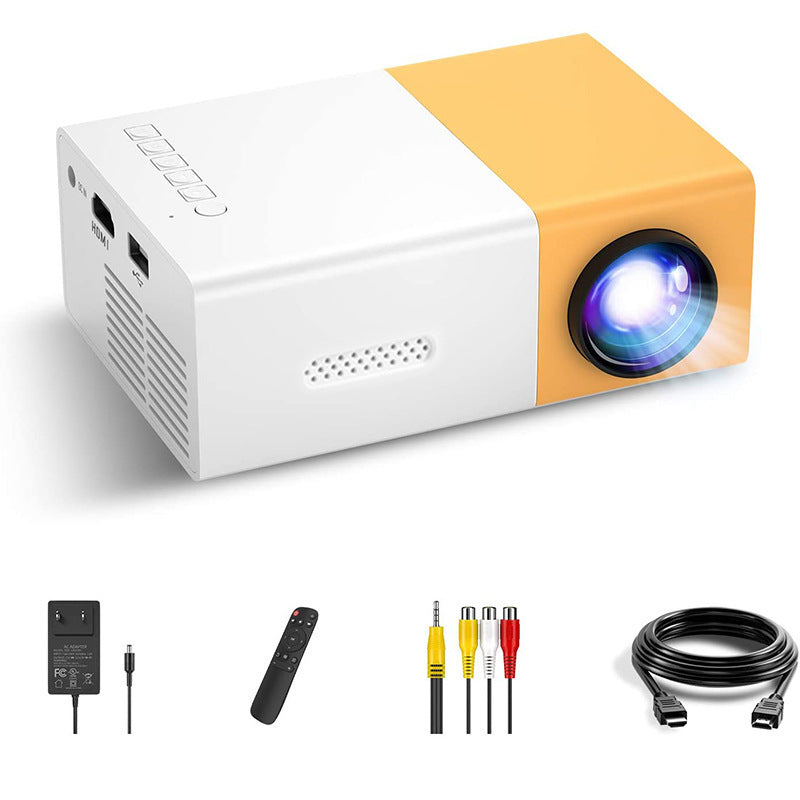 JMT-087370 Mini Portable Projector YG300 - 1080p HD Resolution, Compact Design in Yellow, Blue, and Black