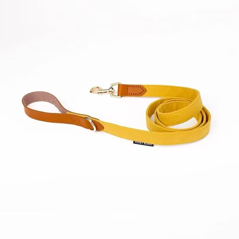 JMT-087690 Dog Leather Bowknot Collar with Handheld Rope - Twill Brushed Flannel & Two-Layer Cowhide, Available in Multiple Colors