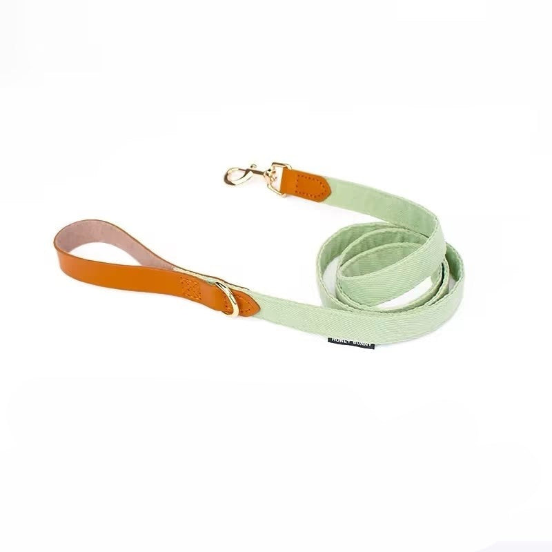 JMT-087690 Dog Leather Bowknot Collar with Handheld Rope - Twill Brushed Flannel & Two-Layer Cowhide, Available in Multiple Colors